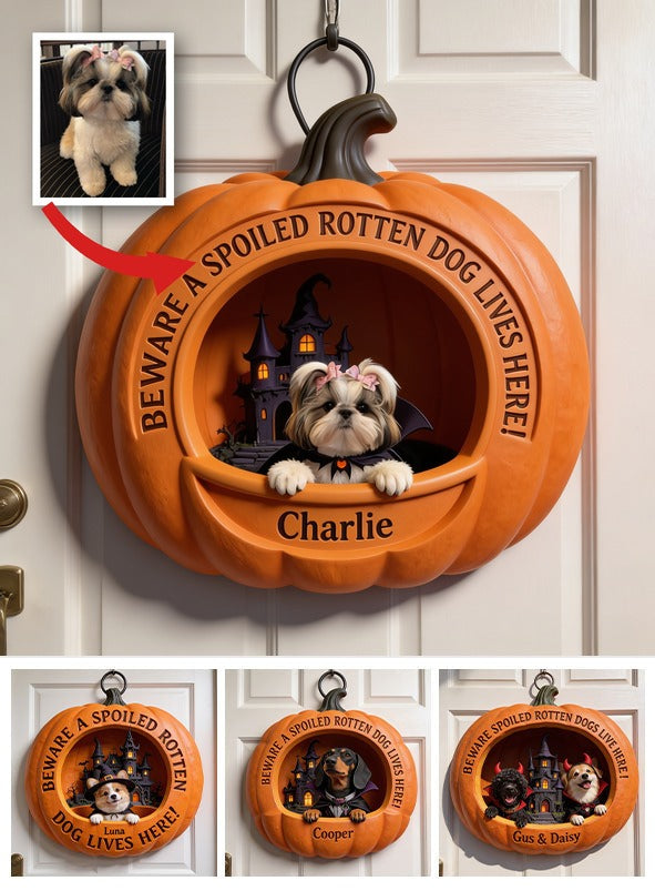 Personalized Halloween Shih Tzu Pink Bow Pumpkin Shaped Wood Sign Dog Lover Gift