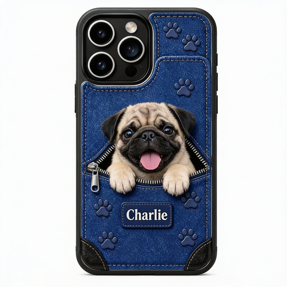 Personalized Peeking Fawn Pug Wallet Phone Case Dog Owner Gift
