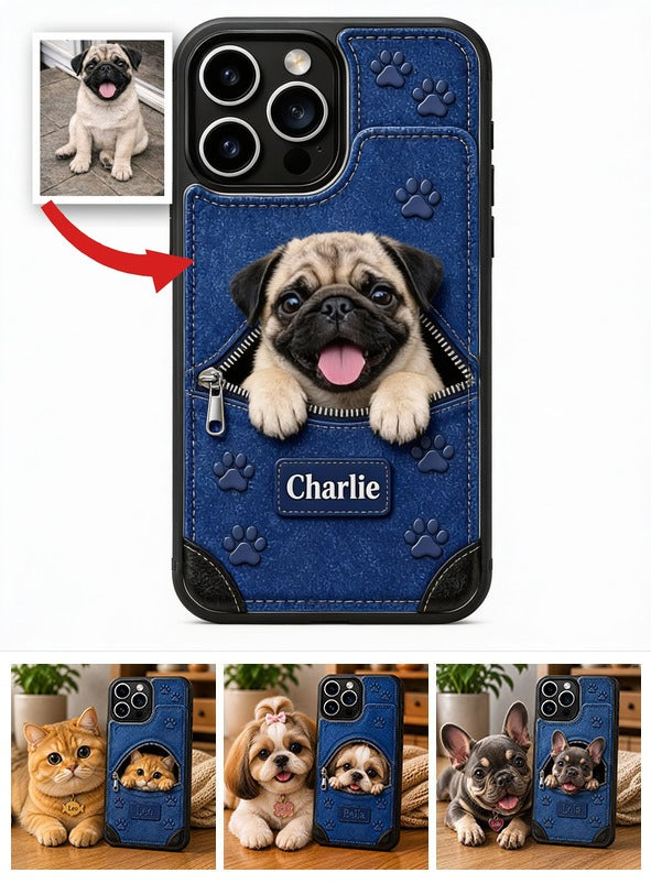 Personalized Peeking Fawn Pug Wallet Phone Case Dog Owner Gift