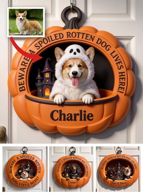 Personalized Halloween Tan & White Pembroke Welsh Corgi Pumpkin Shaped Wood Sign