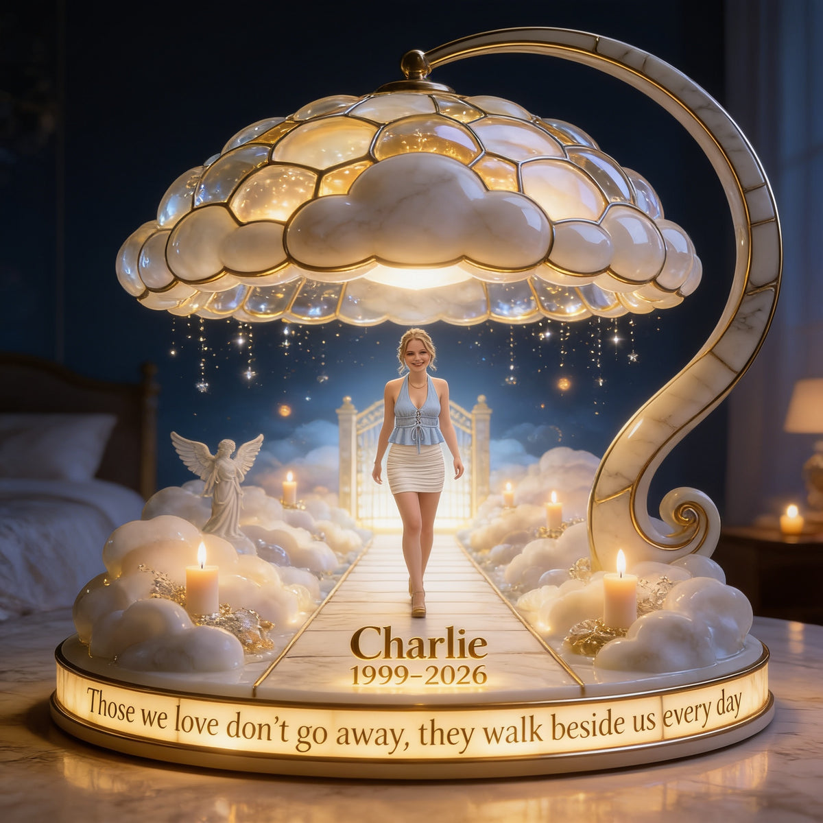 Personalized Memorial Woman Acrylic LED Night Light, Bereavement Keepsake Gift