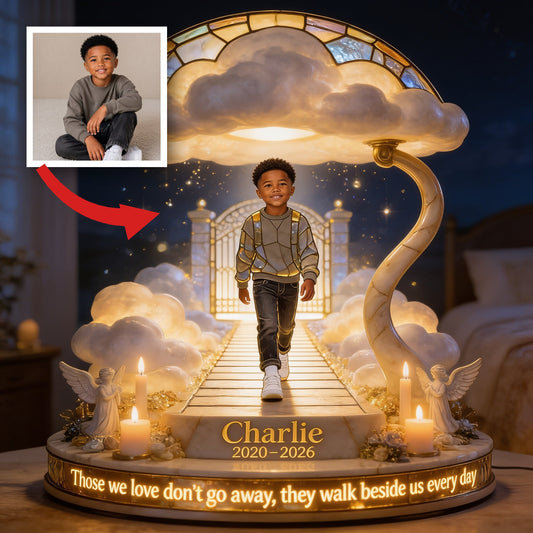 Personalized Black Little Boy Memorial Acrylic LED Night Light, Sympathy Gift for Son Grandson