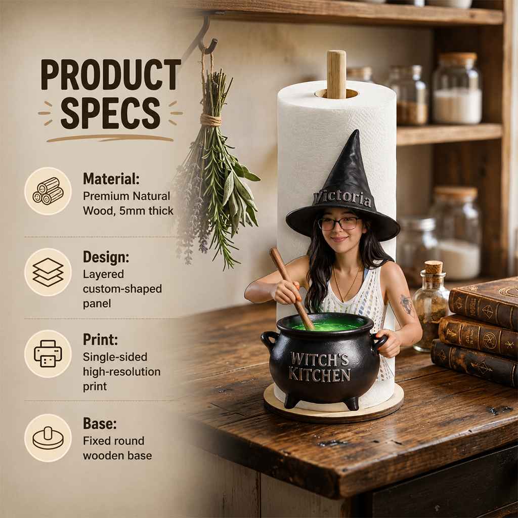 Personalized Witch Kitchen Woman Paper Towel Stand, Countertop Kitchen Decor Gift