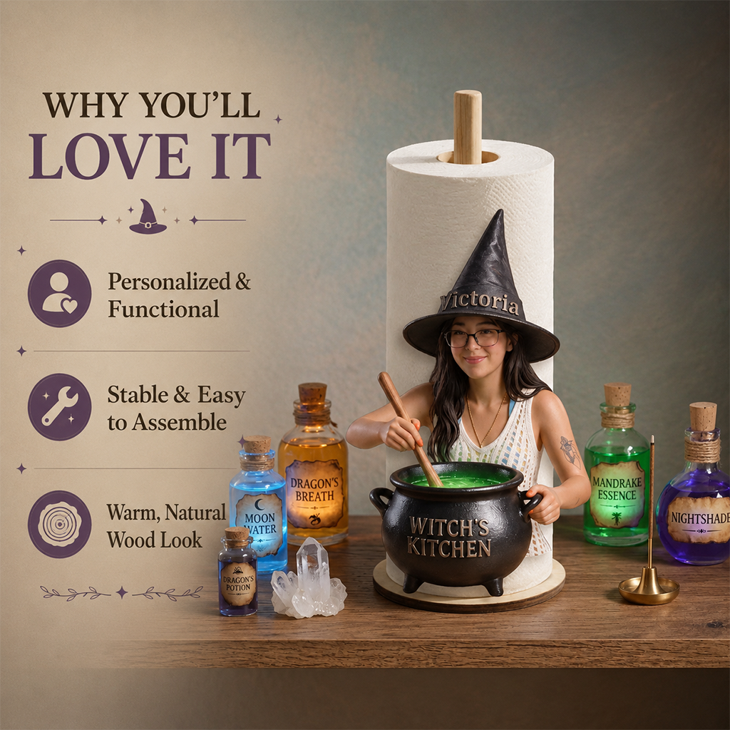 Personalized Witch Kitchen Older Latina Witch Paper Towel Stand Kitchen Decor
