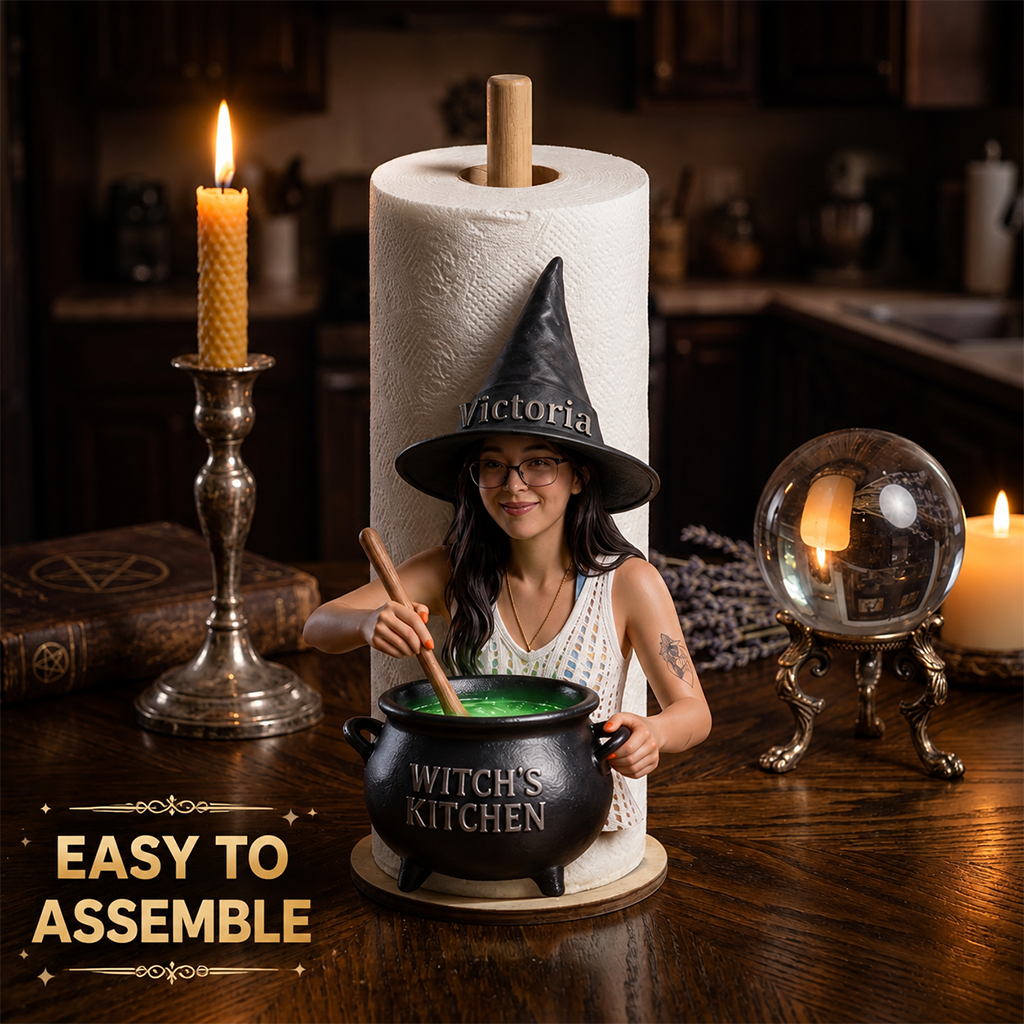 Personalized Witch Kitchen Older Latina Witch Paper Towel Stand Kitchen Decor