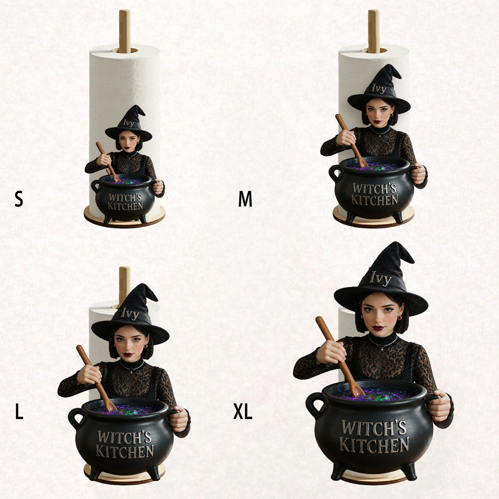 Personalized Black Woman Witch Paper Towel Stand, Witch's Kitchen Decor Gift