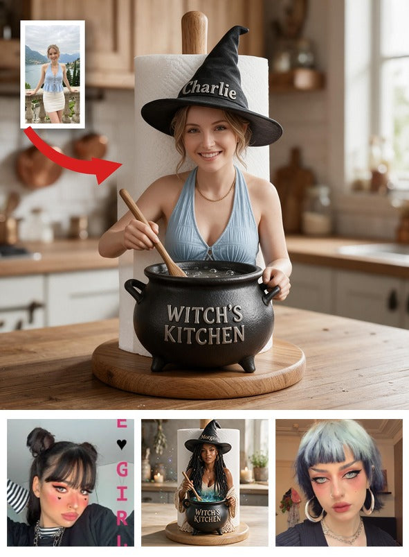 Personalized Witch Kitchen Woman Paper Towel Stand, Countertop Kitchen Decor Gift
