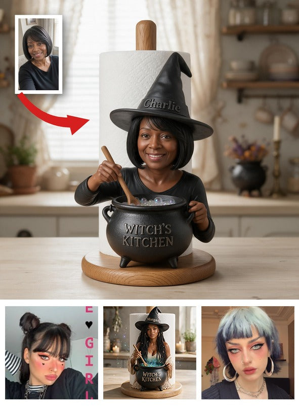 Personalized Older Black Witch Grandma Paper Towel Stand Kitchen Decor
