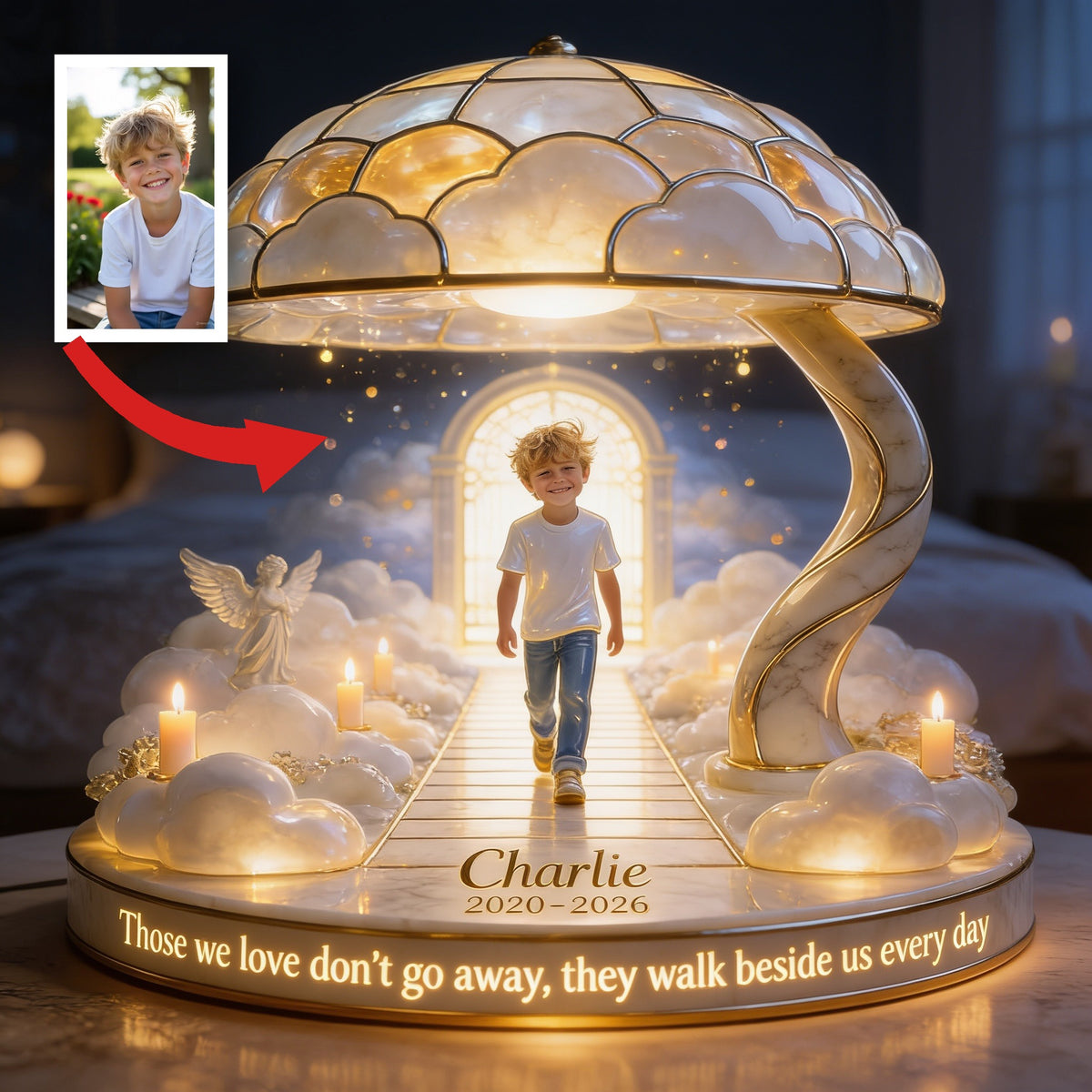 Personalized Little Boy Memorial Acrylic LED Night Light, Son Grandson Remembrance Gift
