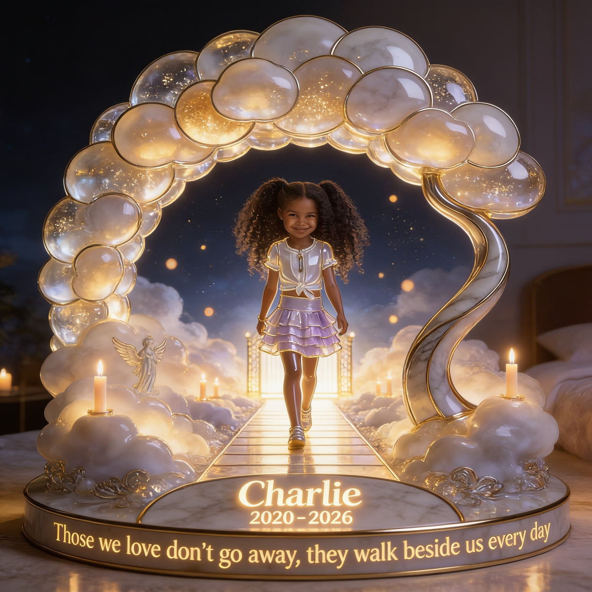 Personalized Black Little Girl Memorial Acrylic LED Night Light Remembrance Keepsake
