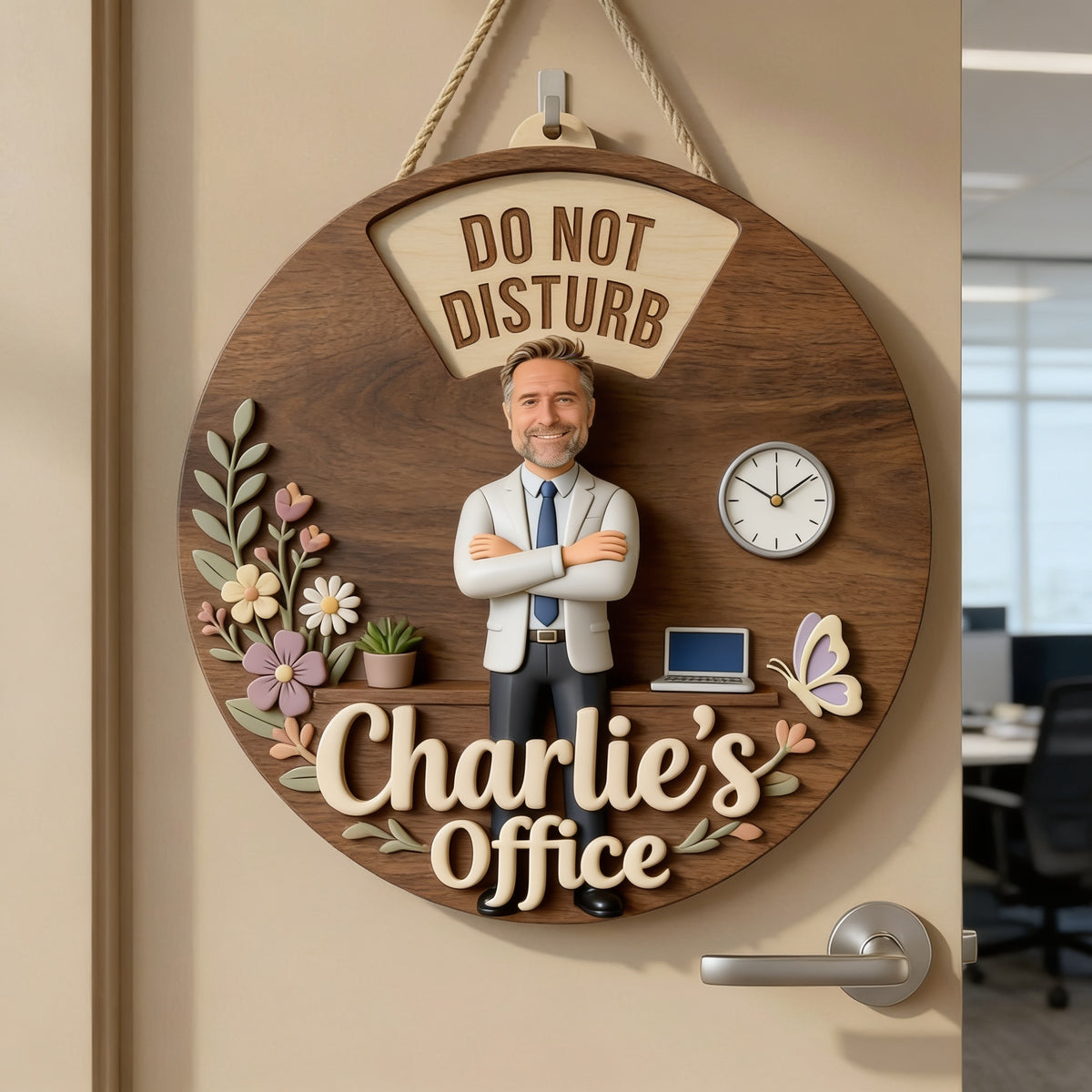 Custom Photo Older Man Office Status Spinner Sign Personalized Door Decor Gift
