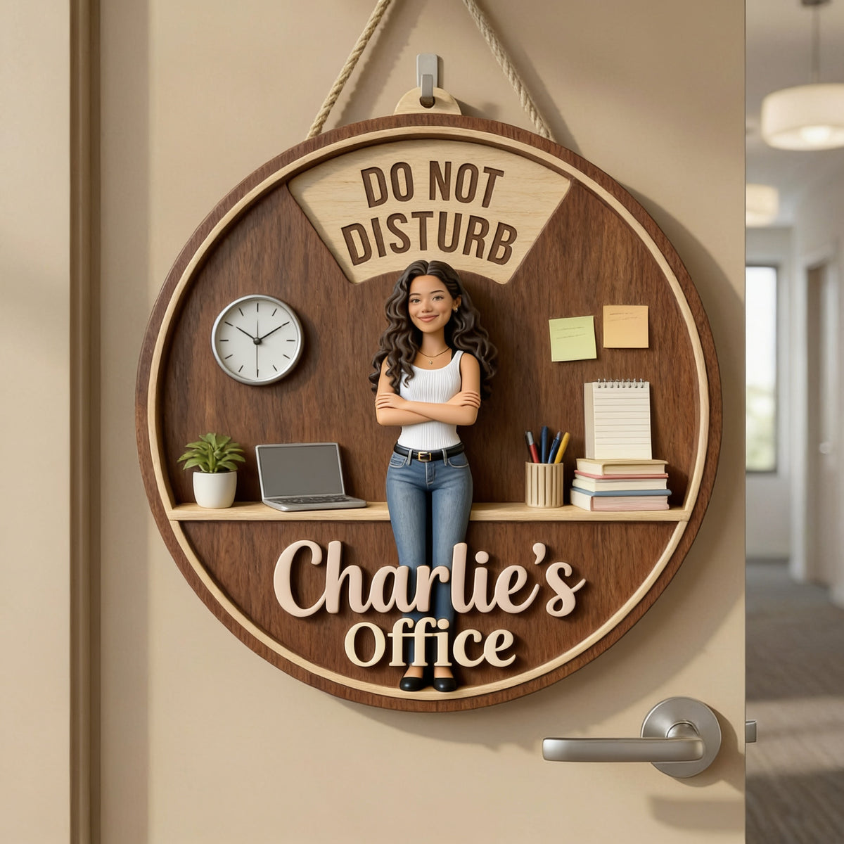 Custom Photo Latina Woman Office Spinner Sign Work Status Door Decor Gift