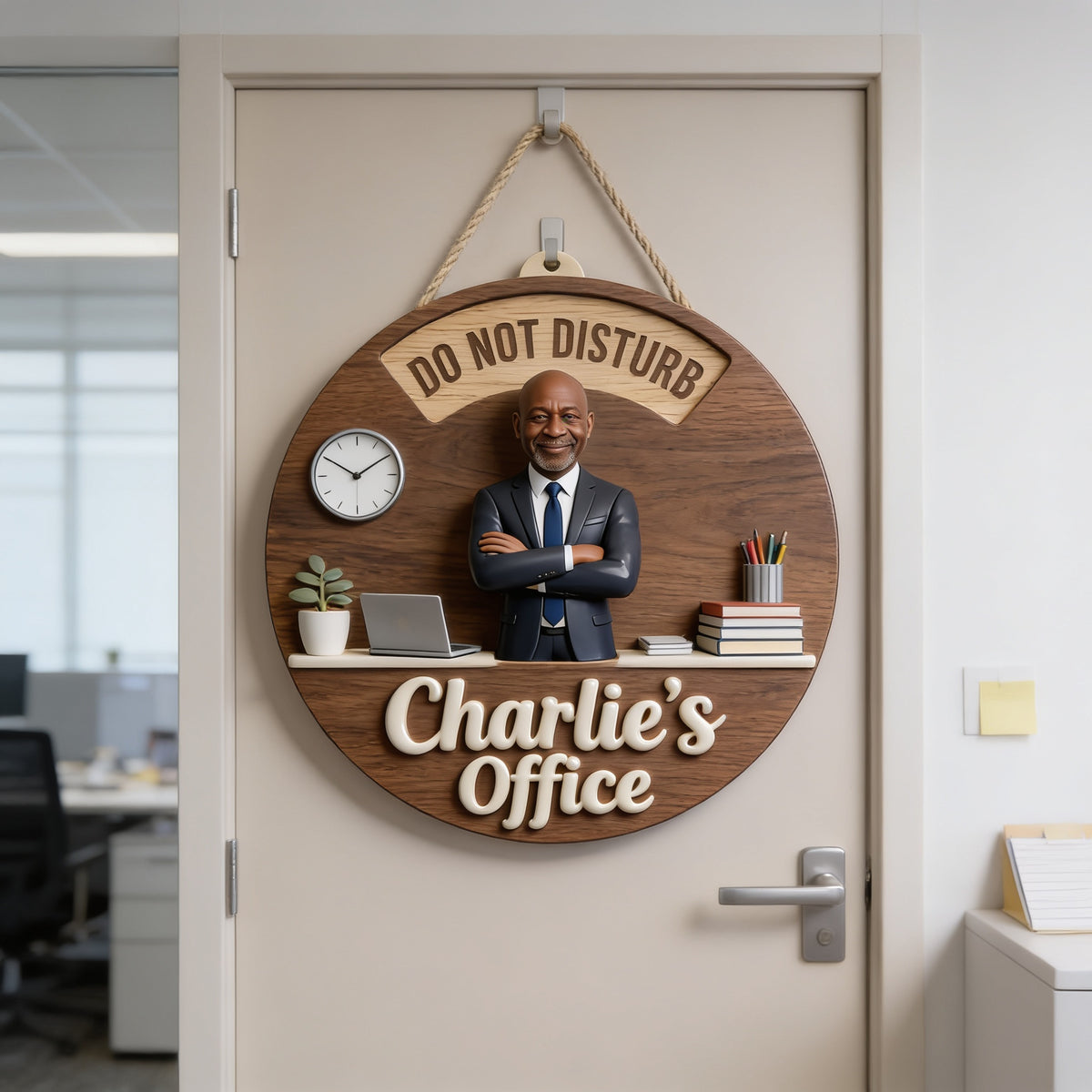 Custom Photo Older Black Man Office Spinner Sign Work Status Door Decor Gift