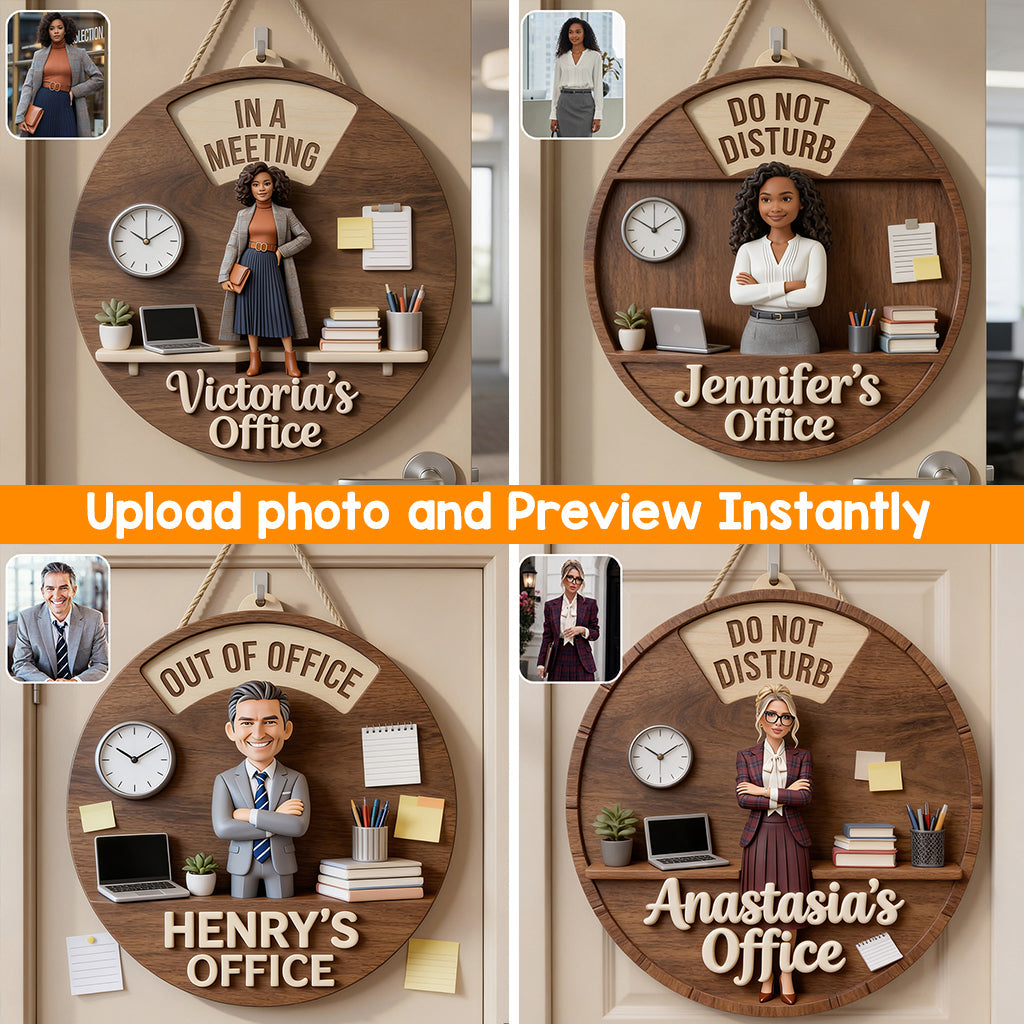Custom Photo Older Man Office Status Spinner Sign Personalized Door Decor Gift