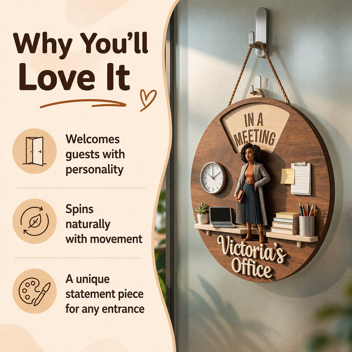 Custom Photo Older Man Office Status Spinner Sign Personalized Door Decor Gift