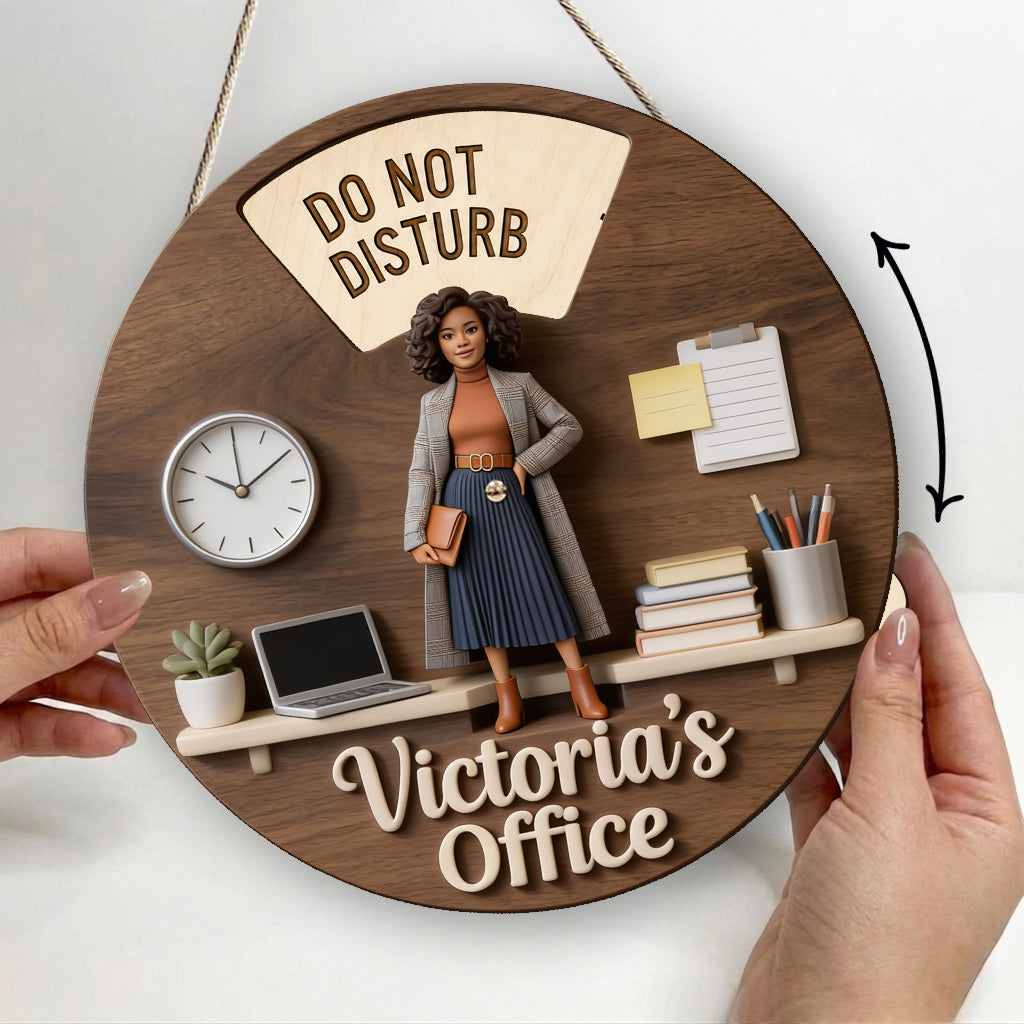 Custom Photo Black Man Office Status Spinner Sign, Personalized Home Office Gift