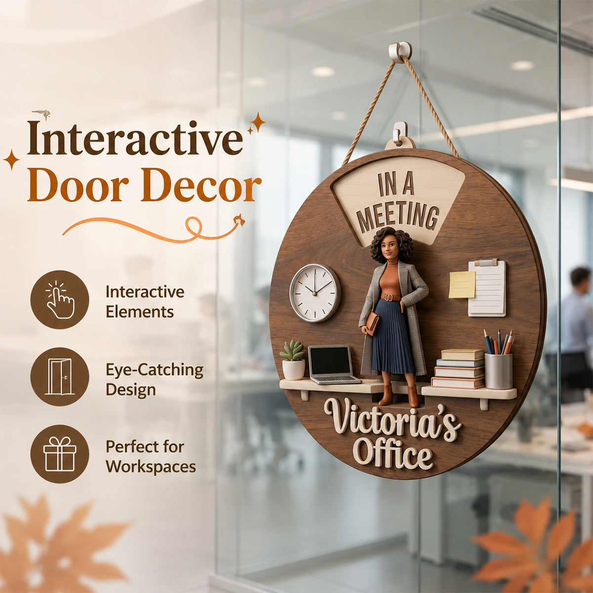 Custom Photo Black Man Office Status Spinner Sign, Personalized Home Office Gift