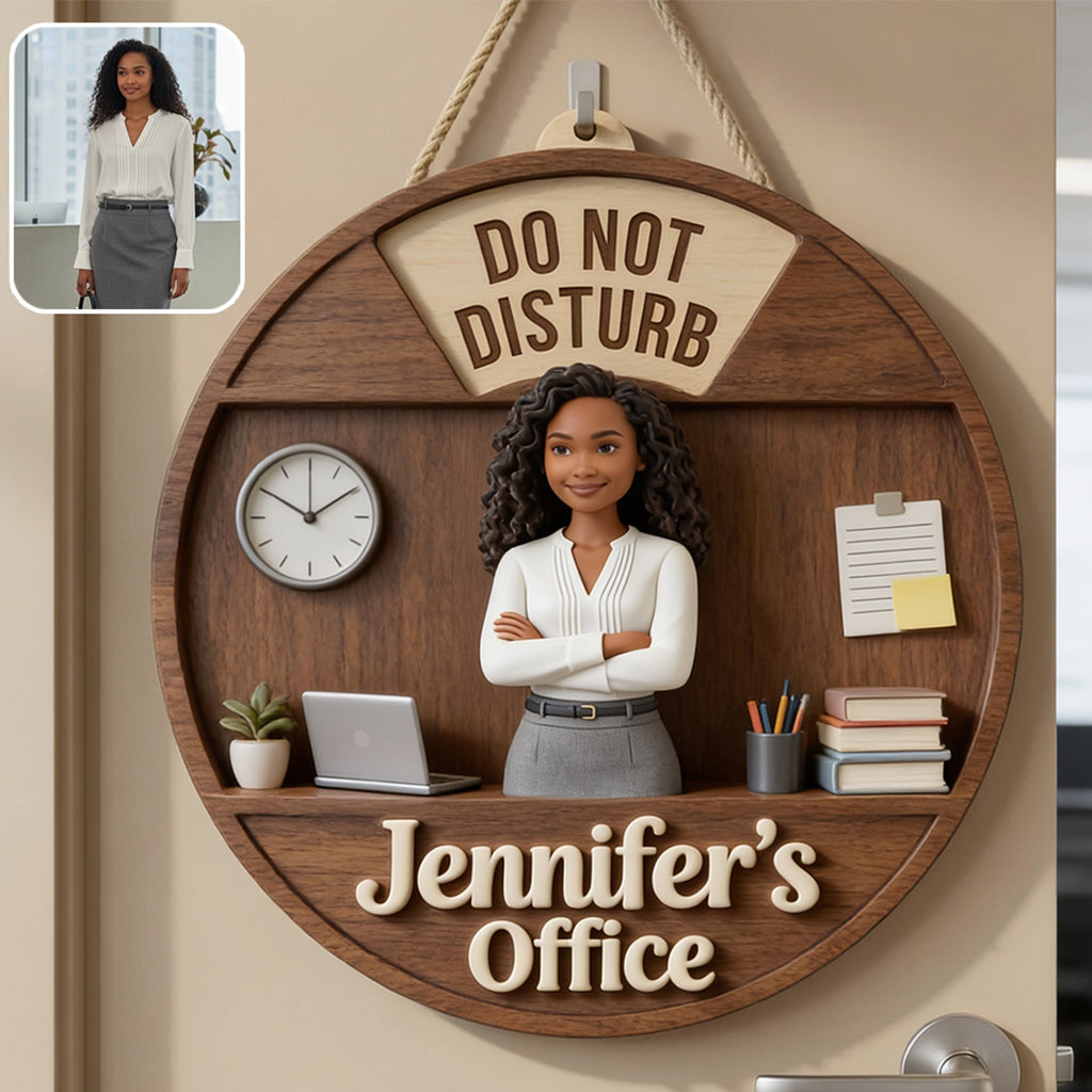 Custom Photo Older Black Man Office Spinner Sign Work Status Door Decor Gift