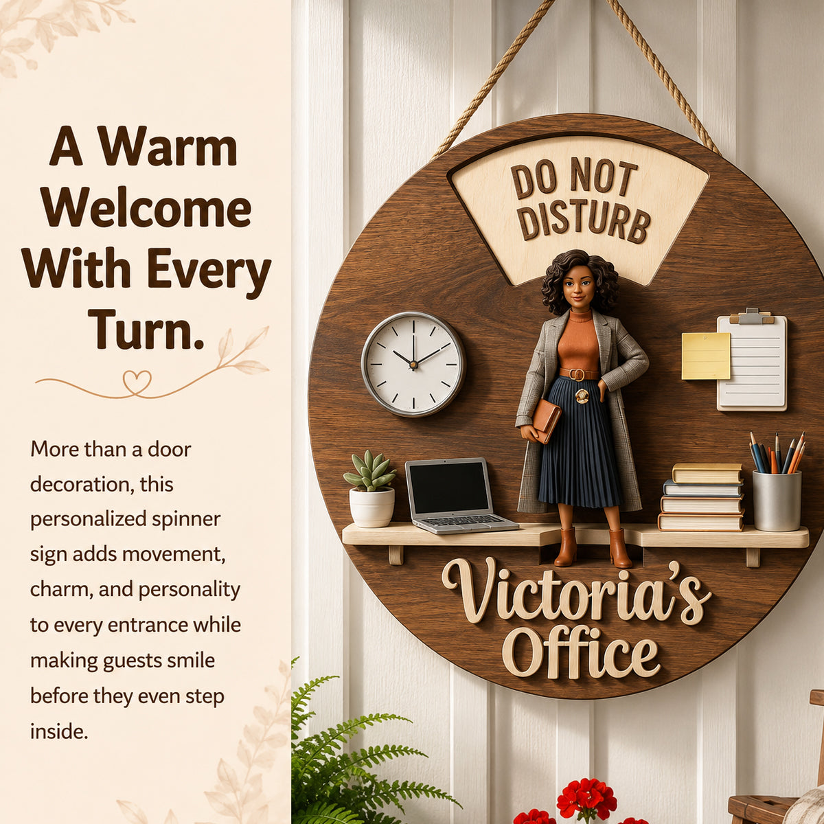 Custom Photo Older Latina Woman Office Spinner Sign Office Door Status Decor