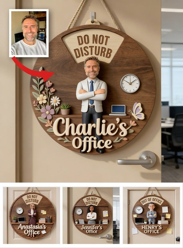 Custom Photo Older Man Office Status Spinner Sign Personalized Door Decor Gift