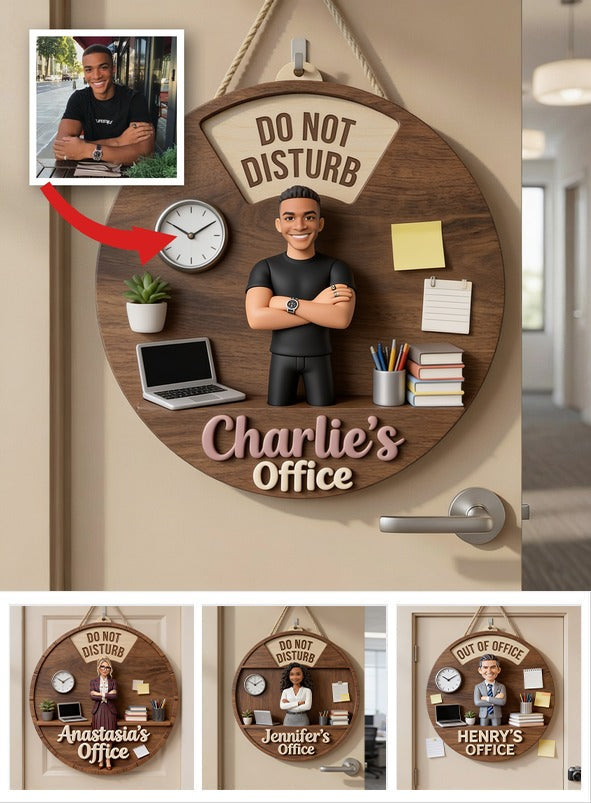 Custom Photo Black Man Office Status Spinner Sign, Personalized Home Office Gift