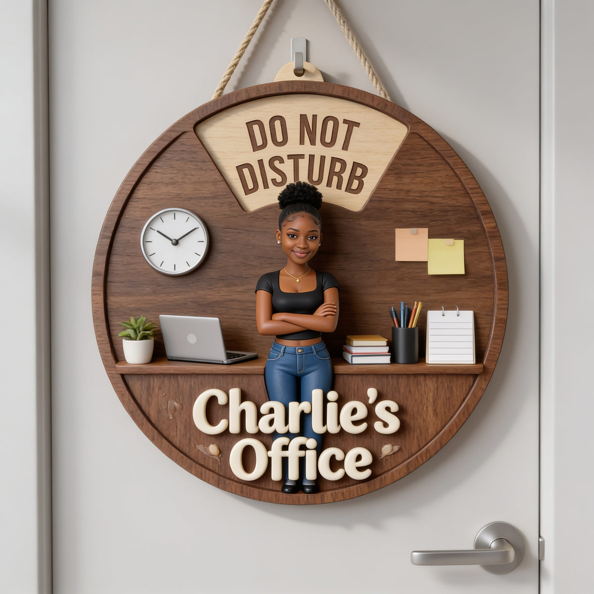 Custom Photo Black Woman Office Status Spinner Sign Home Office Door Decor