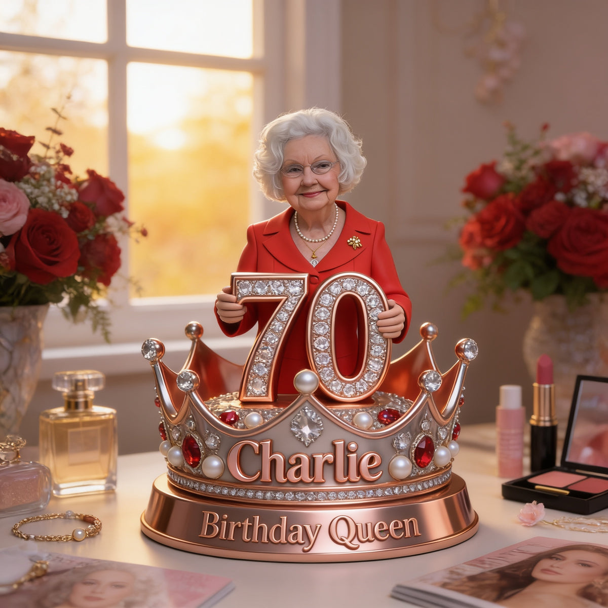 Personalized 70th Birthday Older Woman Custom Shaped Acrylic Plaque Gift for Grandma