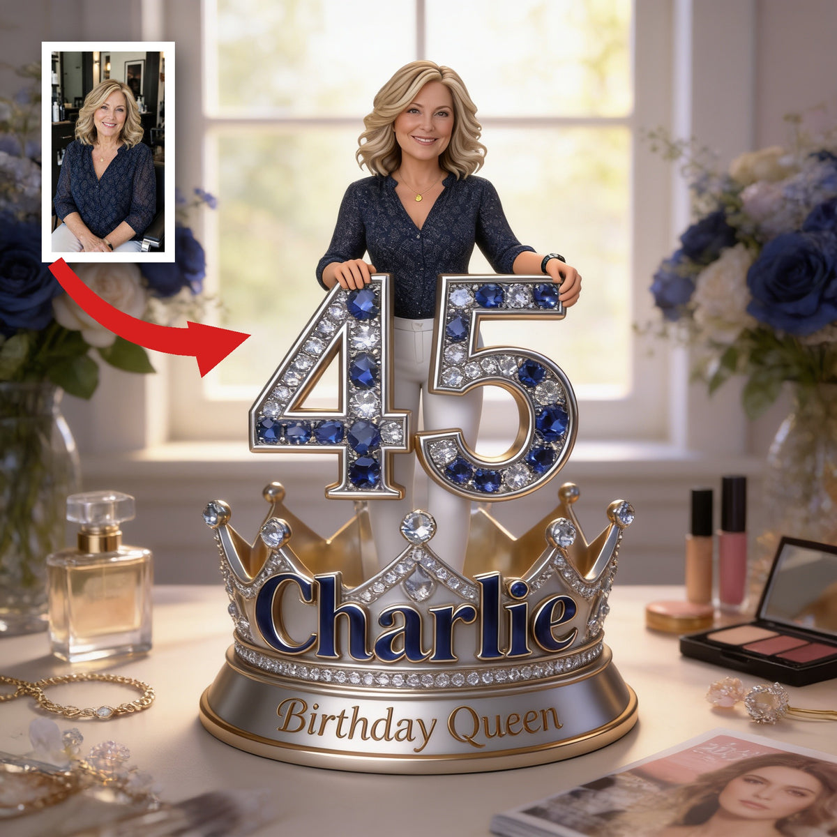 Personalized Birthday Middle-Aged Woman Custom Shaped Acrylic Plaque, 45th Birthday Queen Gift