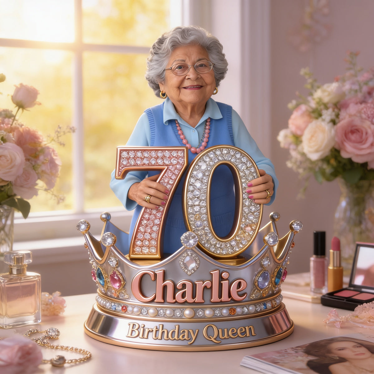 Personalisierte Geburtstagsplakette für ältere Latina Frau 70. Geburtstag