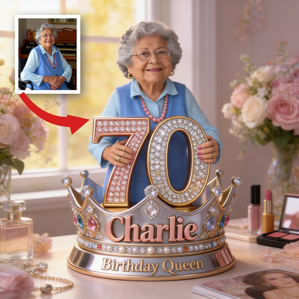 Personalisierte Geburtstagsplakette für ältere Latina Frau 70. Geburtstag