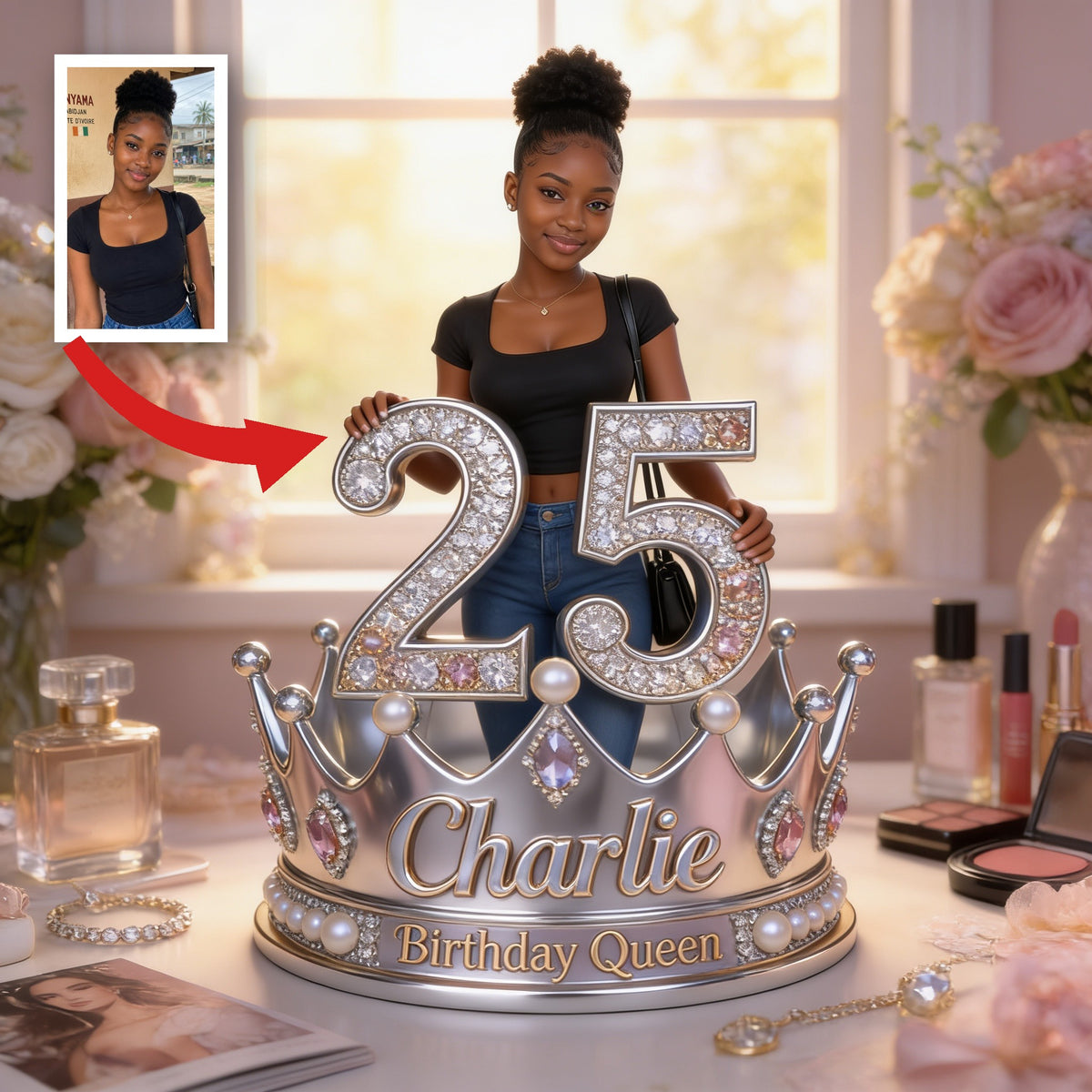 Personalized Birthday Black Woman Queen Custom Shaped Acrylic Plaque Gift for Her