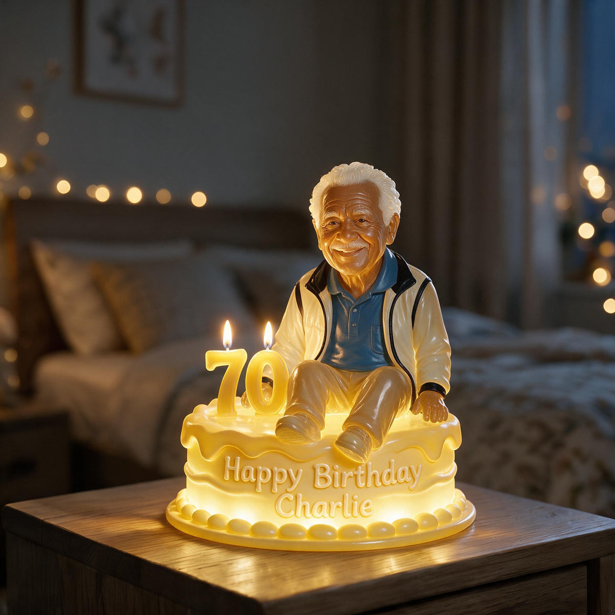 Personalized 70th Birthday Older Black Man Acrylic LED Night Light Gift for Dad Grandpa