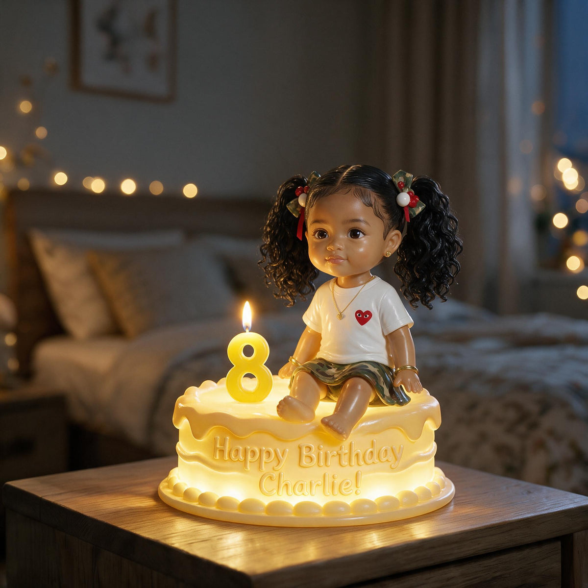 Personalized Birthday Black Little Girl Acrylic LED Night Light, Custom Keepsake Gift for Daughter Granddaughter Niece