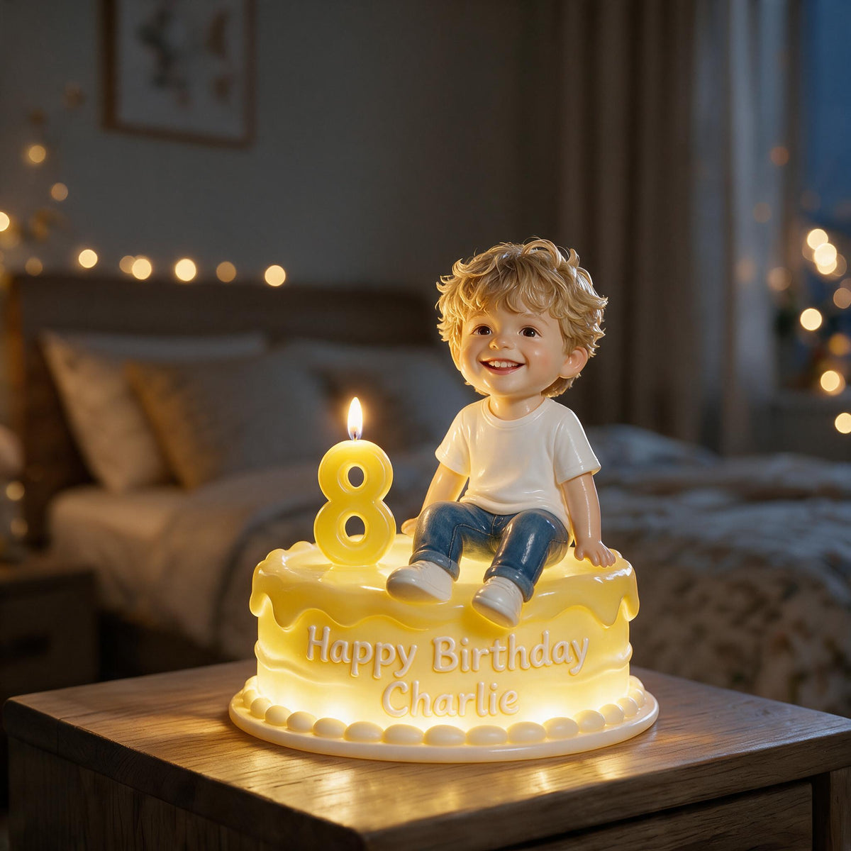 Personalized Birthday Little Boy Acrylic LED Night Light, Keepsake Gift for Son Grandson