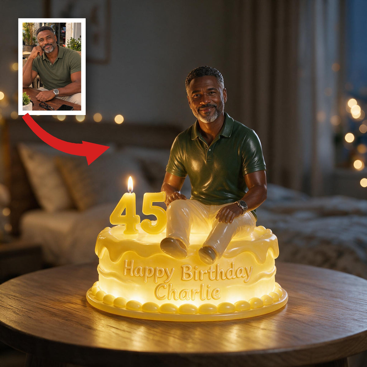 Personalized 50th Birthday Middle-Aged Black Man Acrylic LED Night Light Gift for Dad