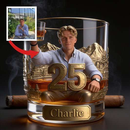 Personalized 25th Birthday Man Whiskey Glass Gift for Husband Boyfriend Son