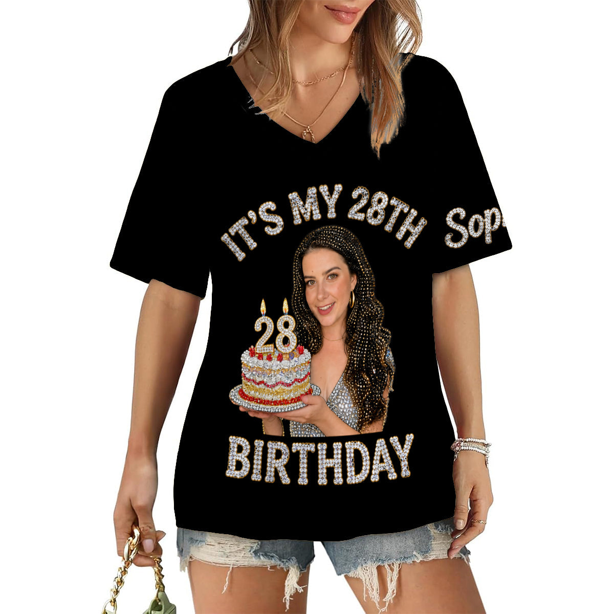 Personalized 45th Birthday Middle-Aged Latina Woman V-Neck T-Shirt Birthday Gift