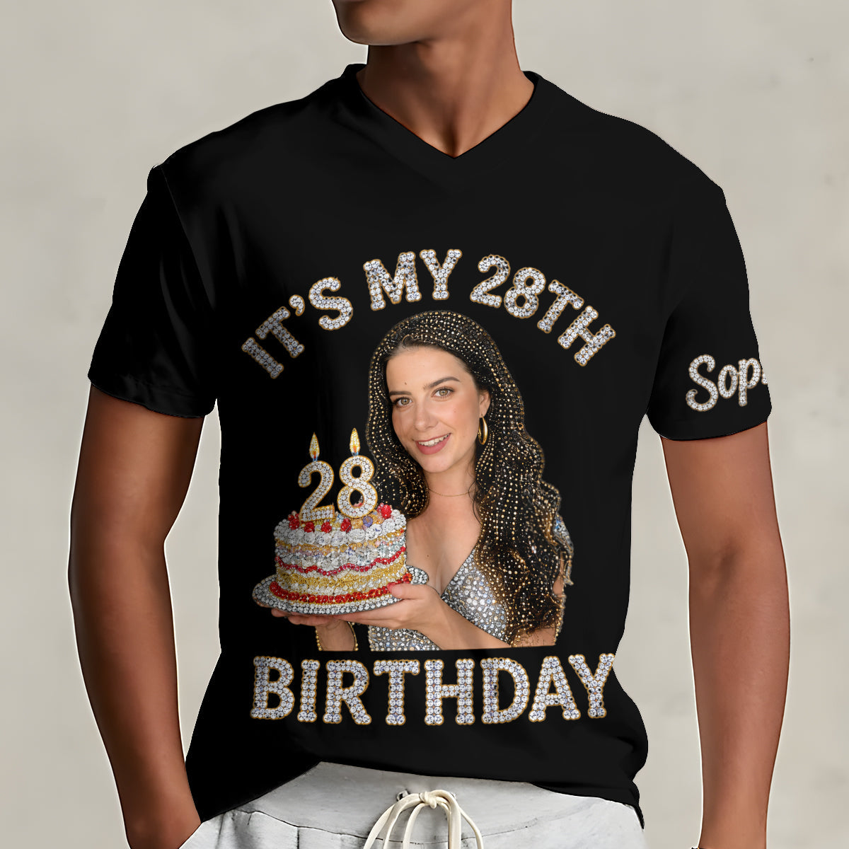 Personalized 25th Birthday Latina Woman V-Neck T-Shirt Birthday Gift