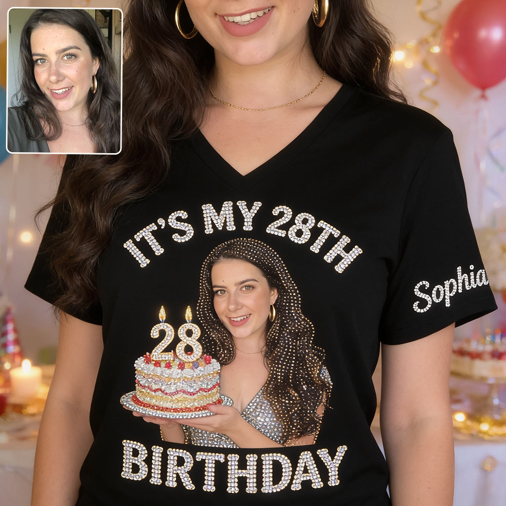 Personalized 25th Birthday Woman V-Neck T-Shirt Gift For Her