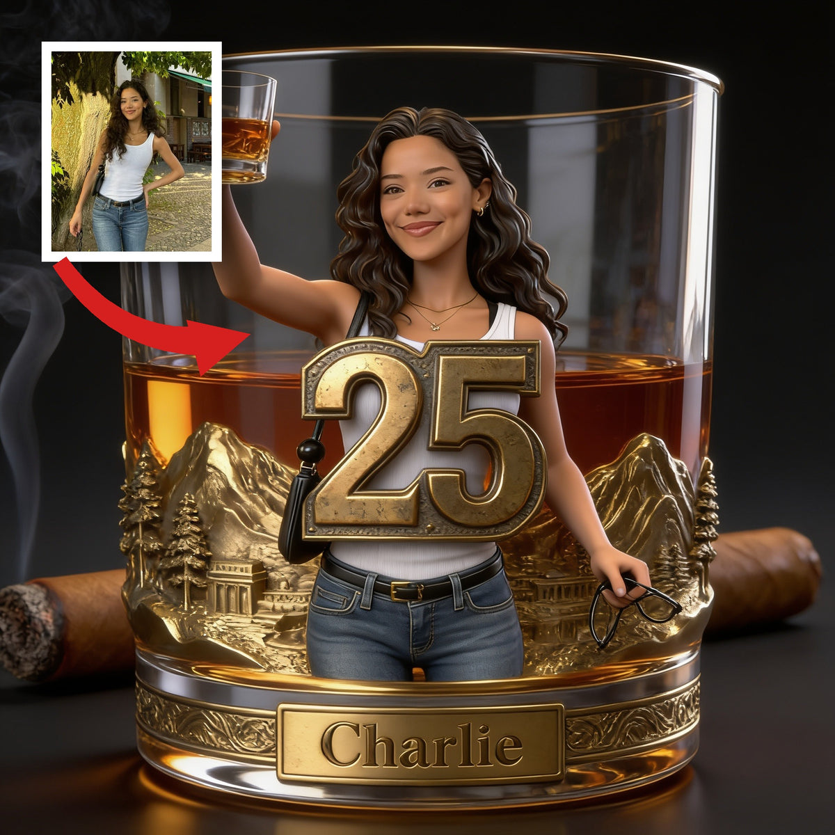 Personalized 25th Birthday Latina Woman Whiskey Glass Gift For Her