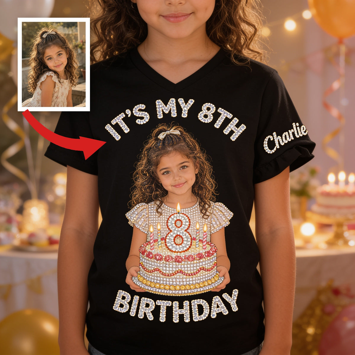 Personalized Birthday Latina Little Girl V-Neck T-Shirt Gift
