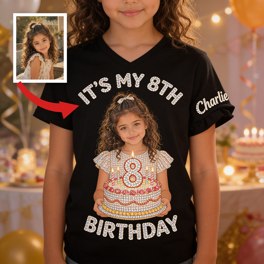 Personalized Birthday Latina Little Girl V-Neck T-Shirt Gift