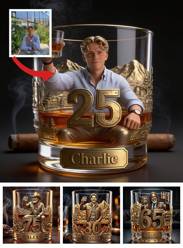 Personalized 25th Birthday Man Whiskey Glass Gift for Husband Boyfriend Son