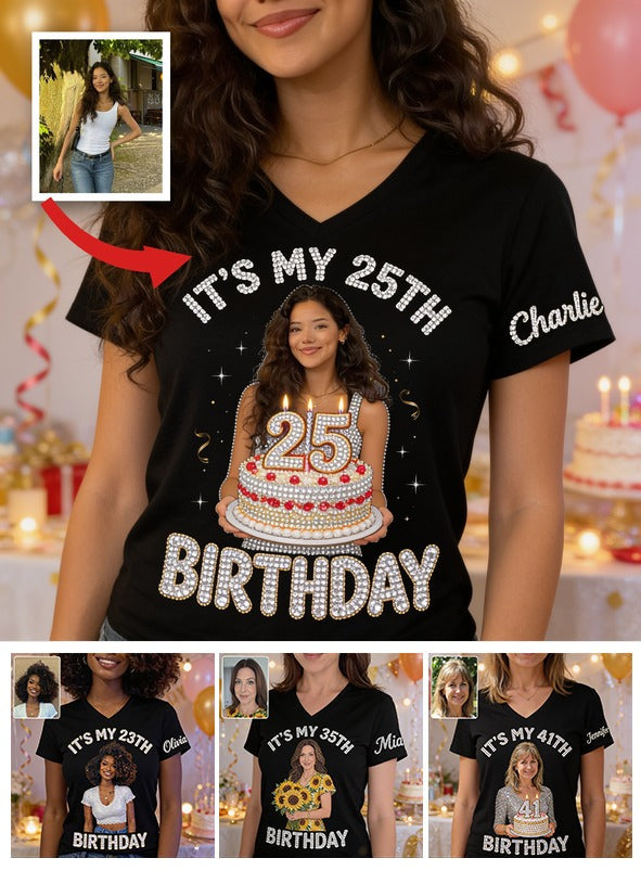 Personalized 25th Birthday Latina Woman V-Neck T-Shirt Birthday Gift