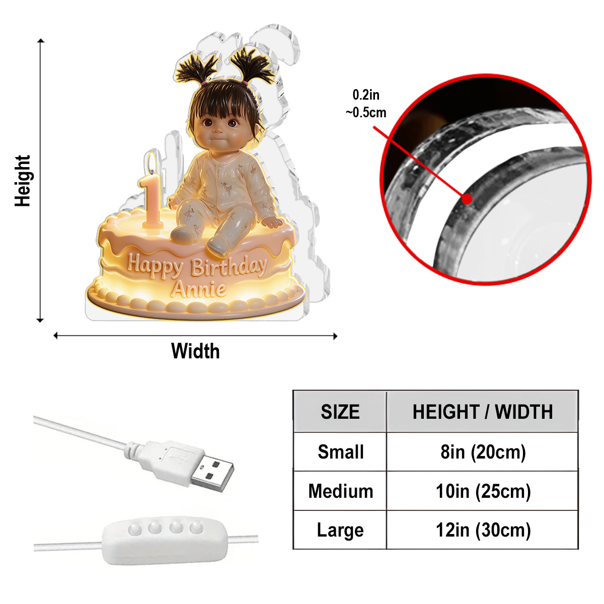 Personalized Birthday Little Girl Acrylic LED Night Light, Keepsake Gift for Daughter Granddaughter Niece