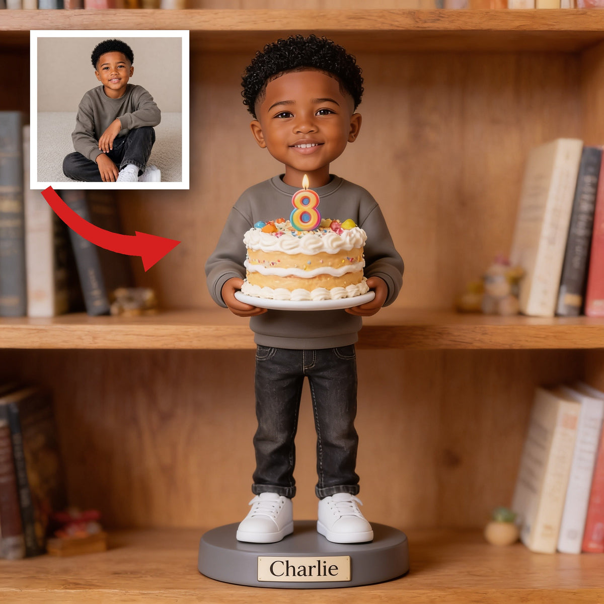 Personalized 8th Birthday Black Little Boy Custom Shaped Acrylic Plaque Gift for Son Grandson Nephew