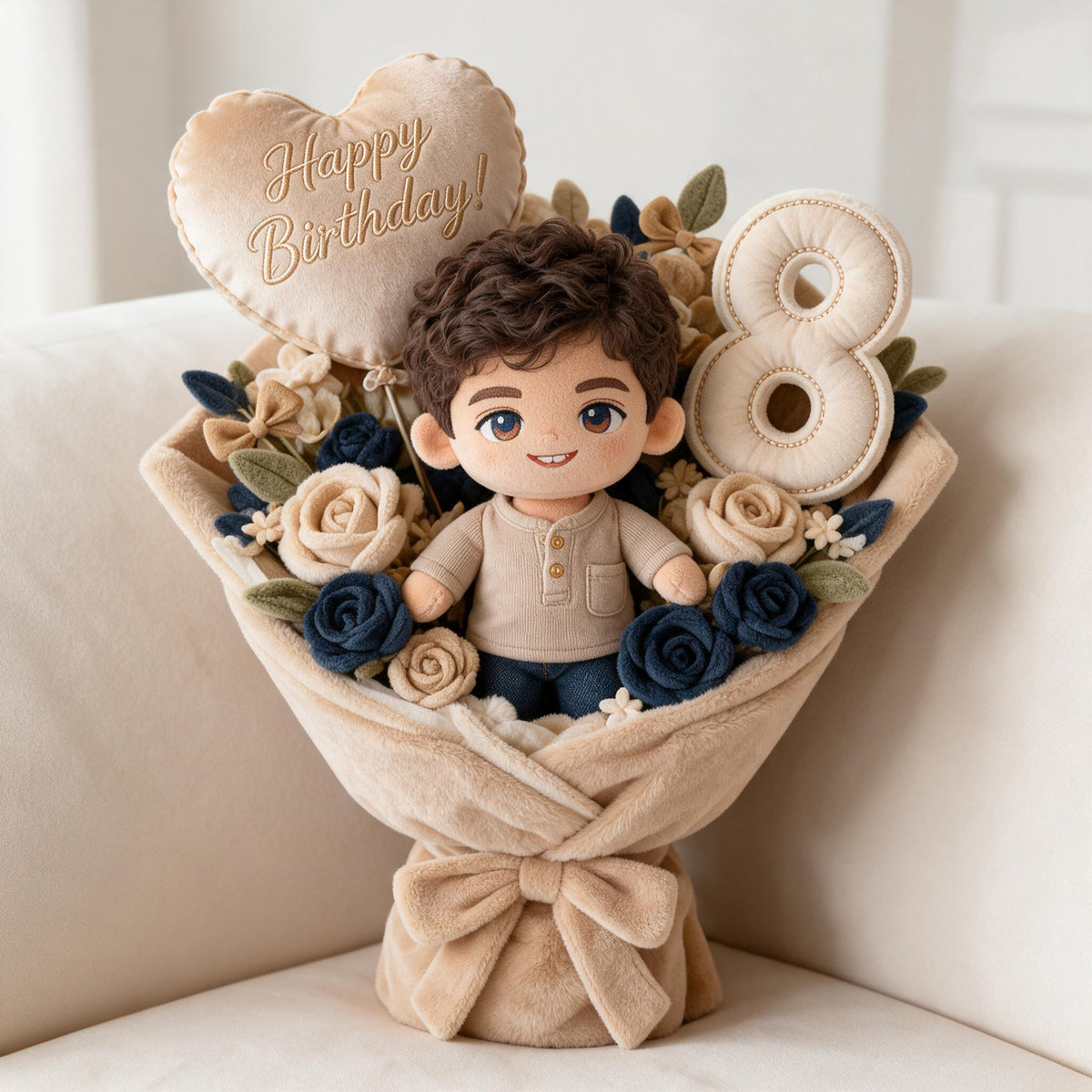 Coussin Bouquet en Fourrure Synthétique Personnalisé pour 8 Ans