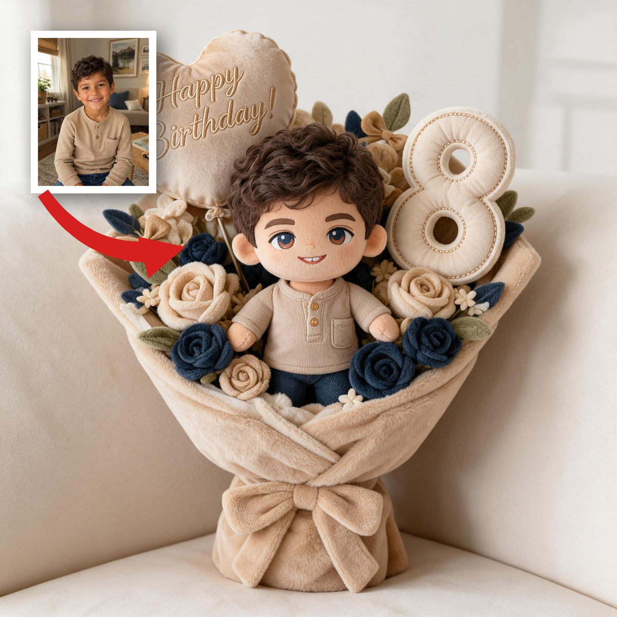 Coussin Bouquet en Fourrure Synthétique Personnalisé pour 8 Ans
