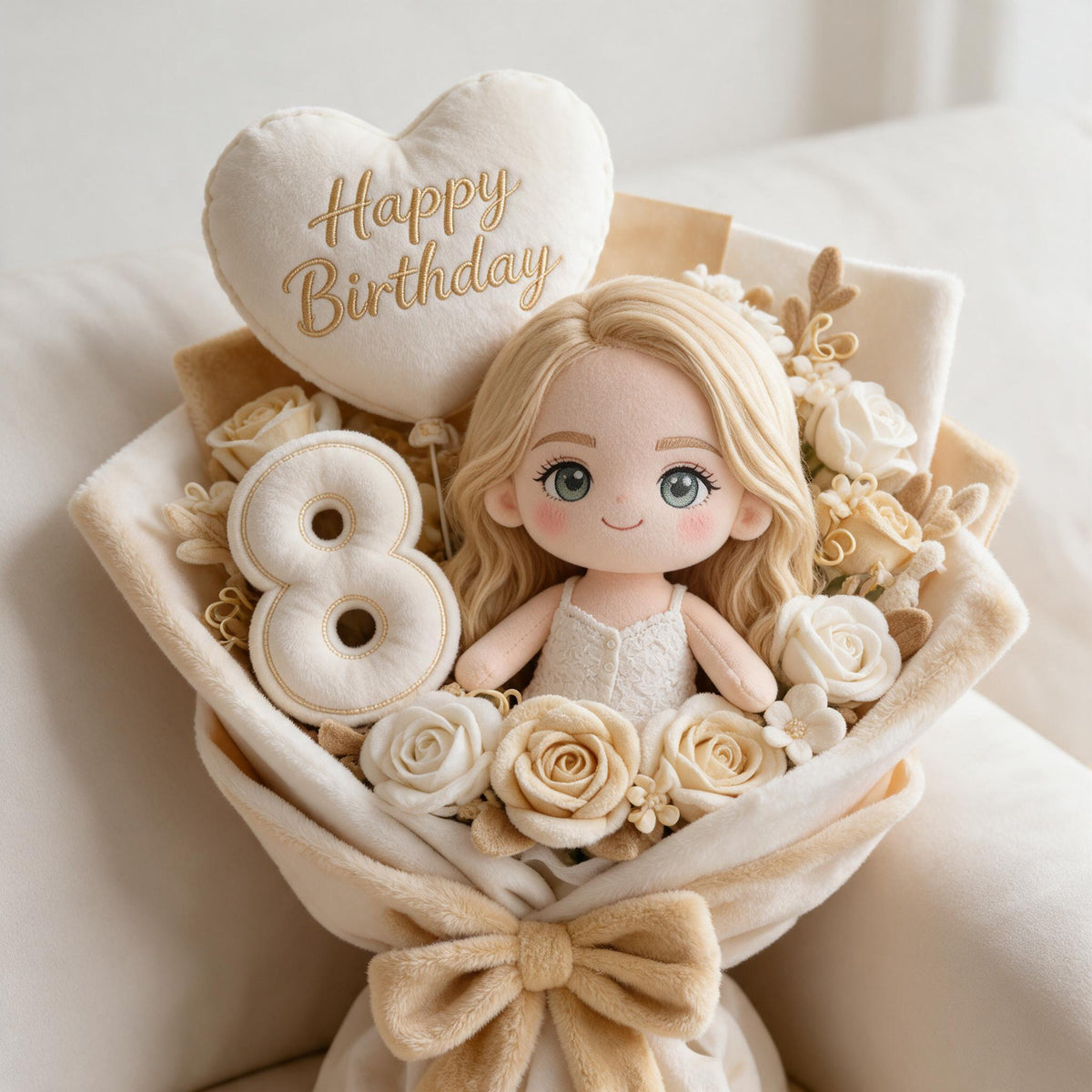 Coussin Bouquet en Fourrure Synthétique Personnalisé pour 8 Ans, Cadeau d'Anniversaire pour Fille