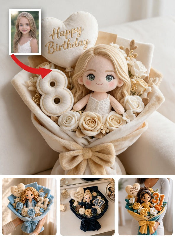 Coussin Bouquet en Fourrure Synthétique Personnalisé pour 8 Ans, Cadeau d'Anniversaire pour Fille